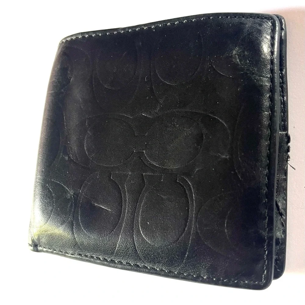 Coach Black Signature Embossed Leather Bifold Wallet - AS IS